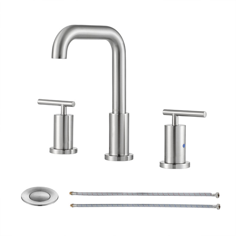 Parlos Home Widespread 2 Handles Bathroom Faucet with Water Supply